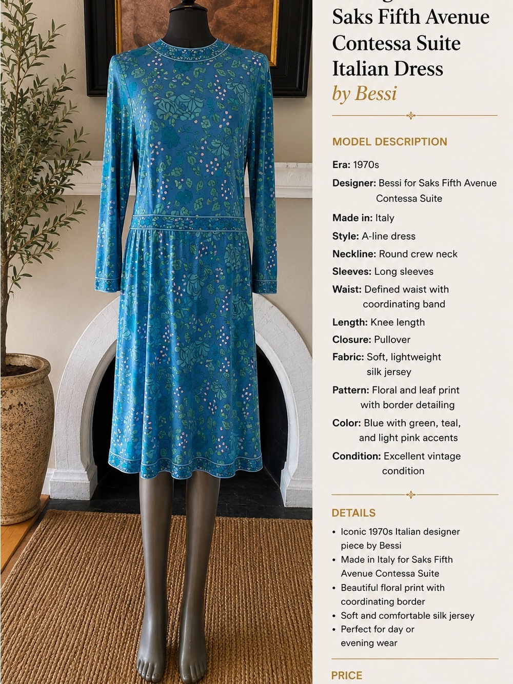 Bessi Teal-Blue Floral Long Sleeve Dress